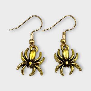 Antique Gold Spider Earrings Gold Plated Ear Wires